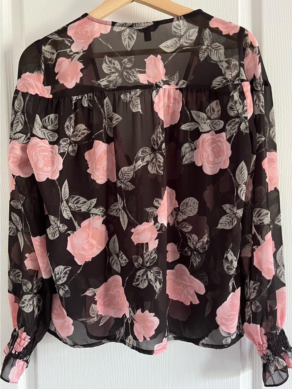 Guess Black Sheer Blouse with Pink Floral Print XS - Picture 10 of 13